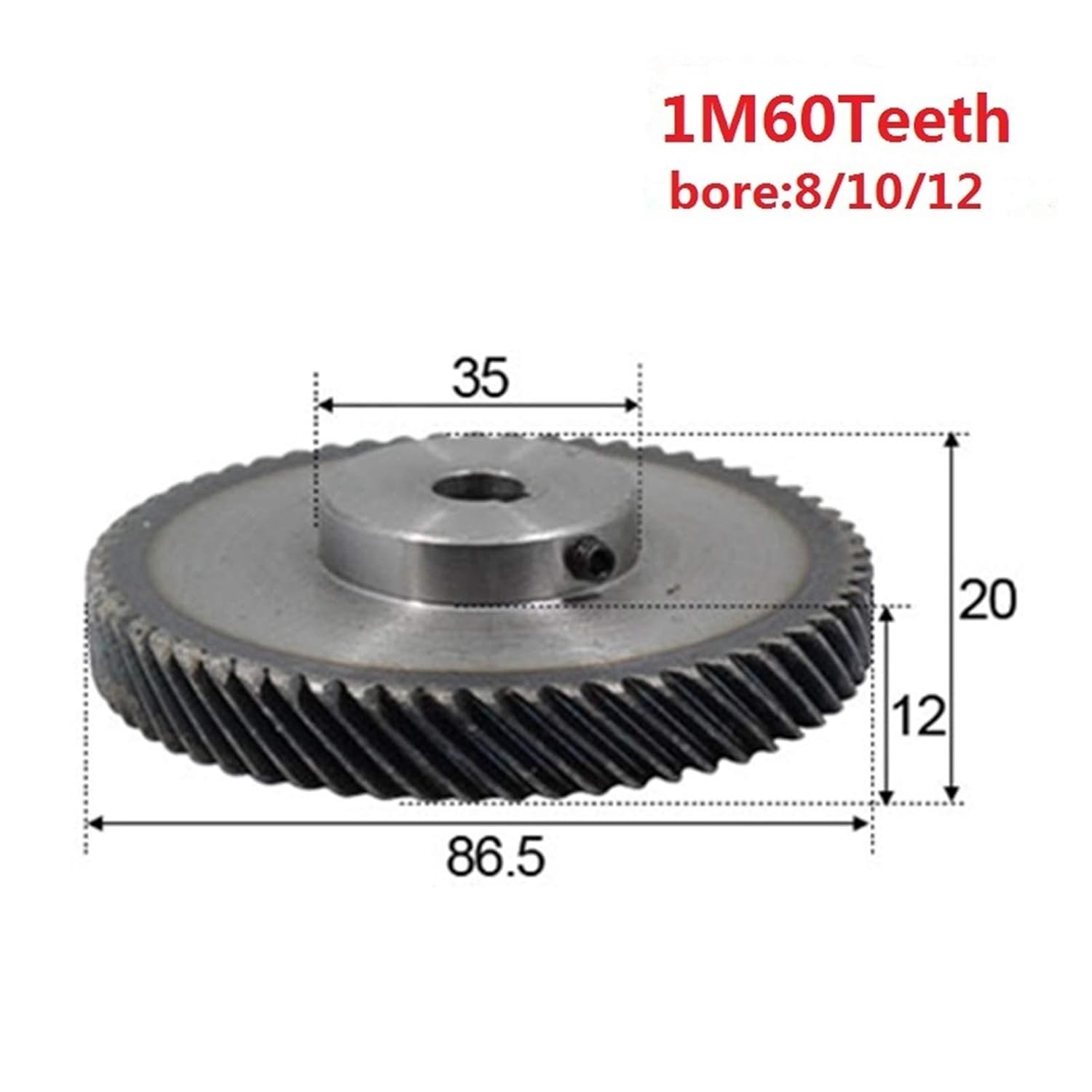 45 Degree Helical Gear 1 Module 60 Teeth 8/10/12mm Inner Size with 4mm Keyway(10mm keaway 4mm)