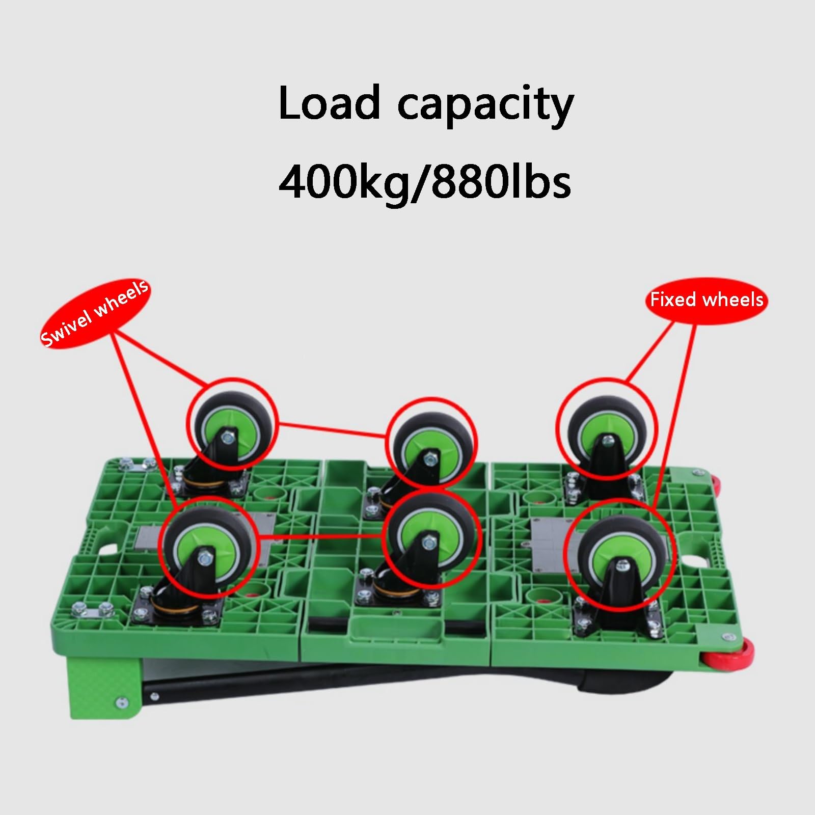 wózek z płaską platformą, Z 6 kołami, chowanym podwoziem, nośnością 400 kg/880 funtów(Green)