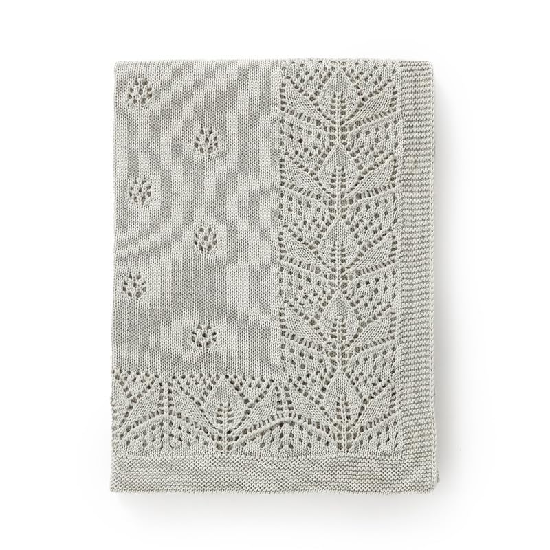LAWKUL Cellular Blanket Baby 100% Cotton Knitted Soft Knit Crochet Blankets for Newborn Boy Girls Toddler 100x80cm Light Grey