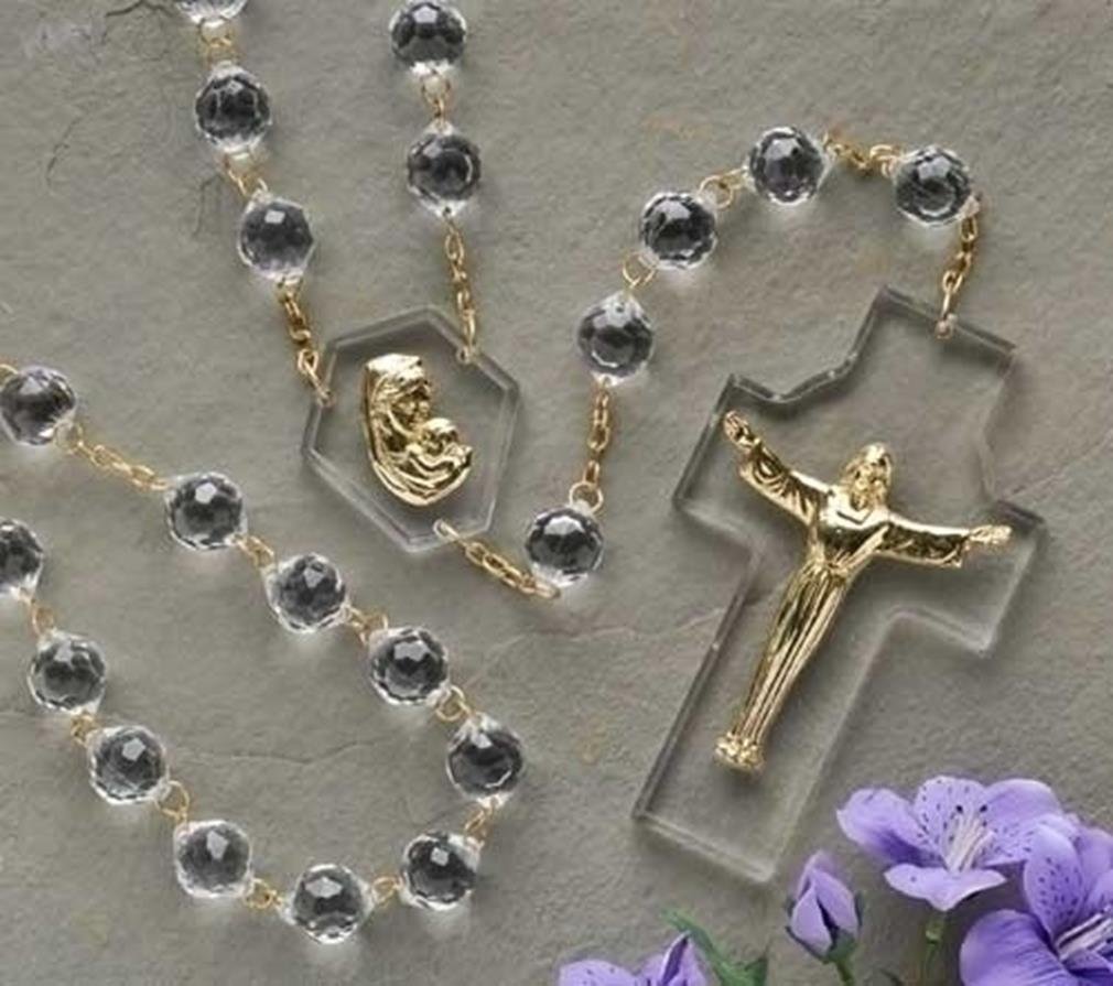 54 "Cristo Resucitado Cruz y Madonna pared rosario de cristal en caja de regalo