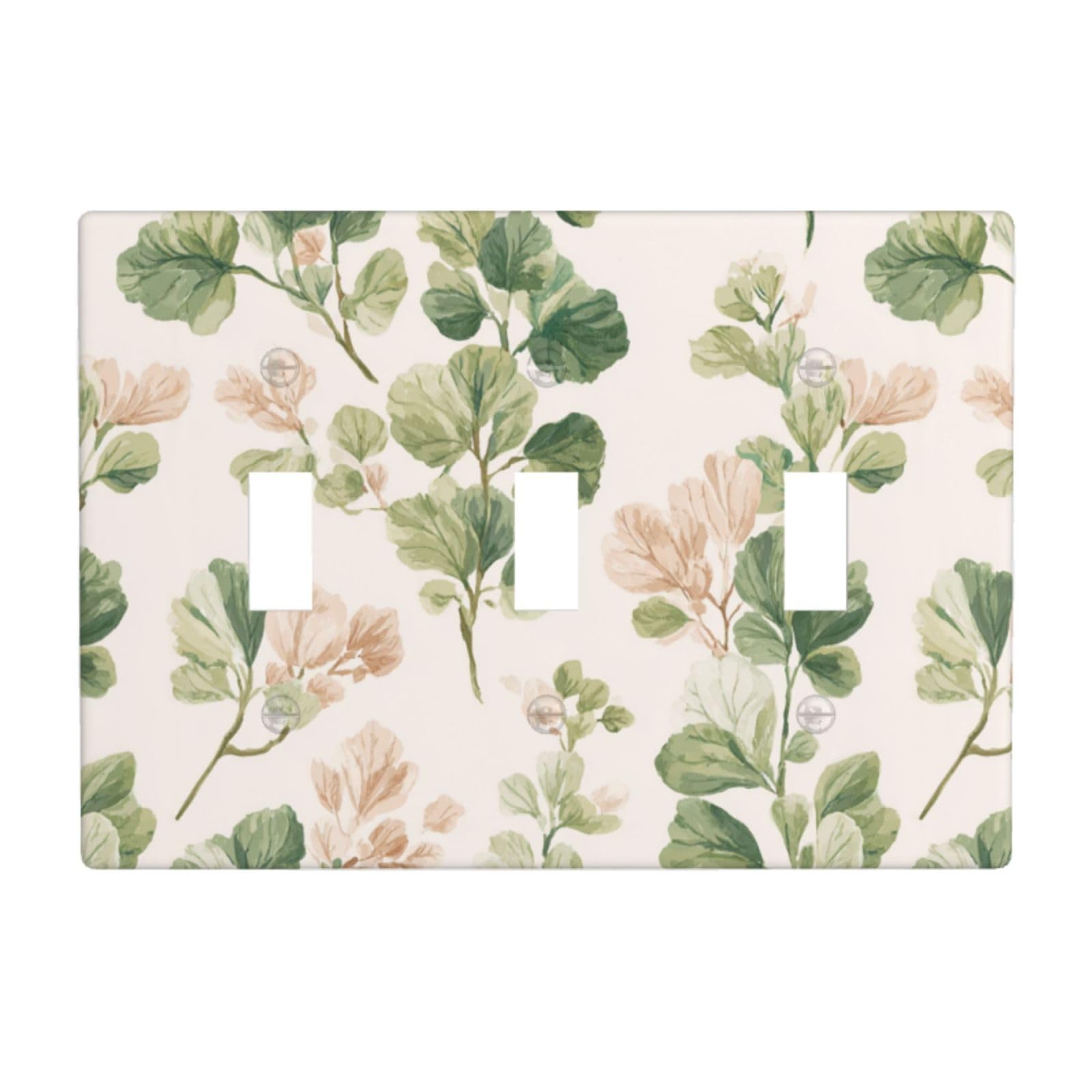 Vintage Botanical Linen Texture Watercolor Light Switch Covers 3 Gang Triple Toggle Wall Plate Switchplate Electrical Faceplate for Bathroom Kitchen Bedroom Decor