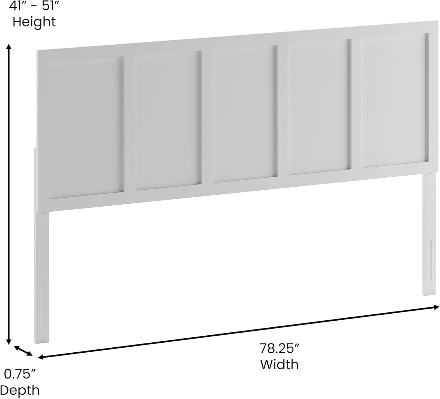 EMMA + OLIVER Omar King Size Wooden Headboard Only, Four Panel Headboard in White