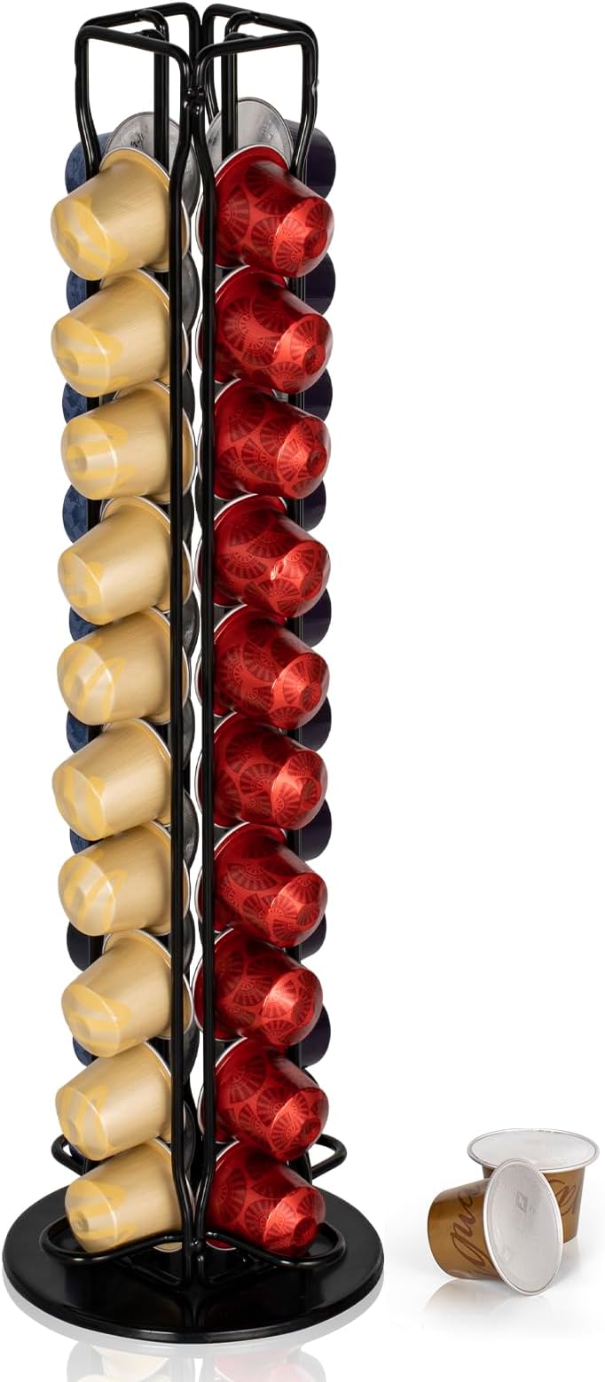 Coffee Capsules Holder Compatible with Nespresso, Coffee Pod Holder for Original 40 Coffee Capsules, Rotating Design, Coffee Storage Rack for 40 Pcs Pods Coffee Holder Stand