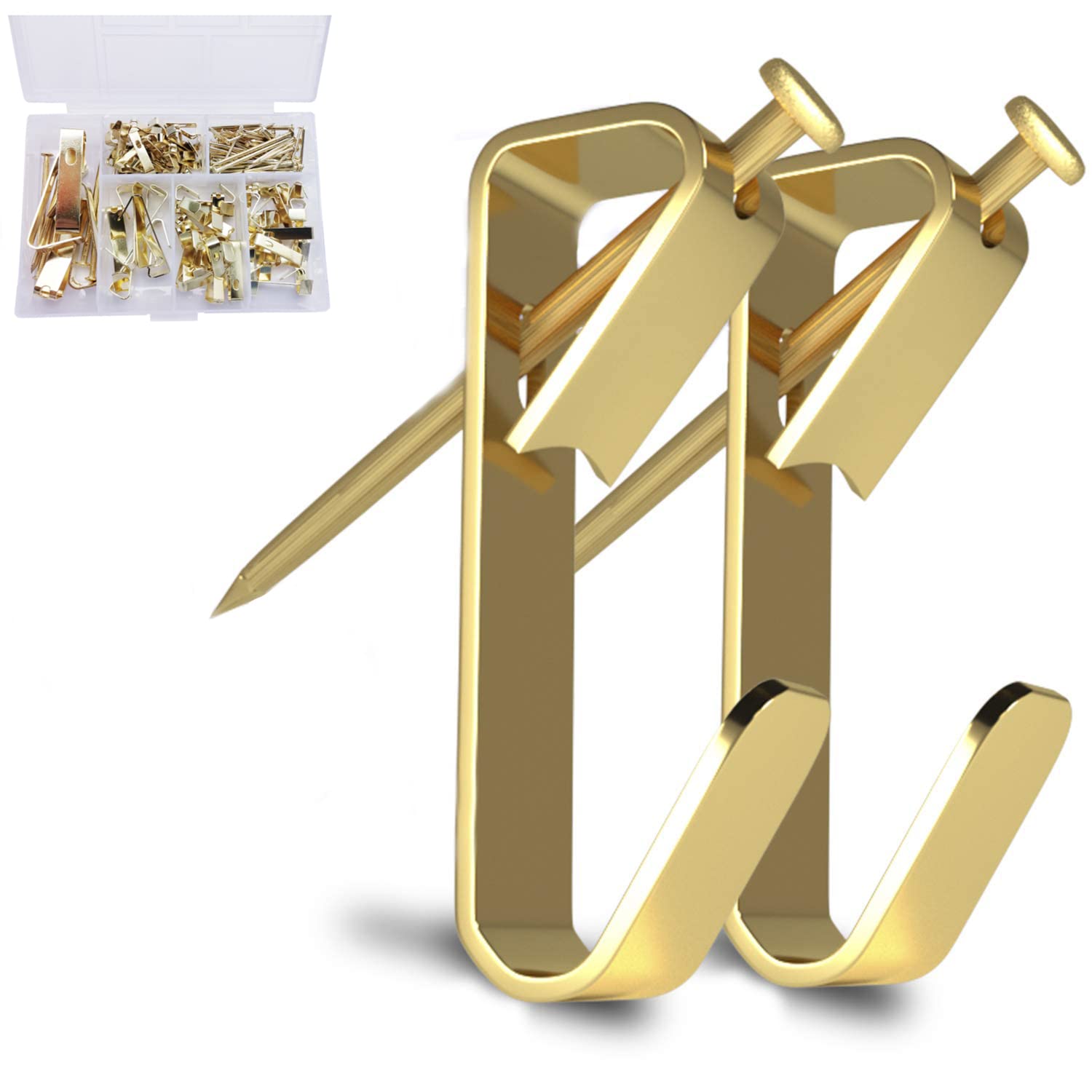 Picture Hangers Kit, Picture Hooks Frame Hanger Heavy Duty Picture Hanging Kit with Nails for Wall Mounting, Nails with Hardware for Drywall, 30 lbs, Golden 150 Pcs
