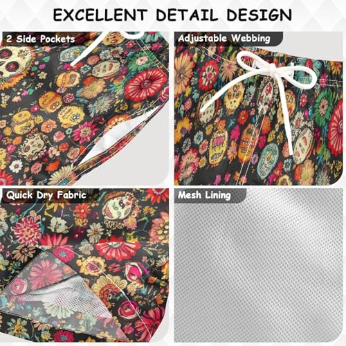 Boys Beach Board Shorts Dead Easter Flower Skull Swim Trunk Teen Swimwear3