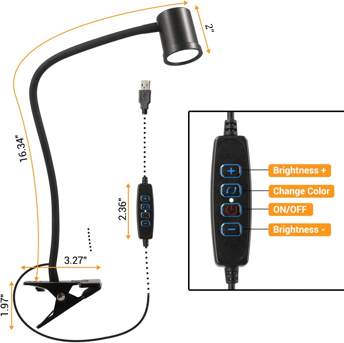 Reading Light, Reading Lights for Books in Bed, Reading Lamp, Book Light, Book Light for Reading in Bed, Clip on Light, Bed Lamp, Clip Light, Clamp Lamp, 3 Colors, 10 Brightness, Small Desk Lamp