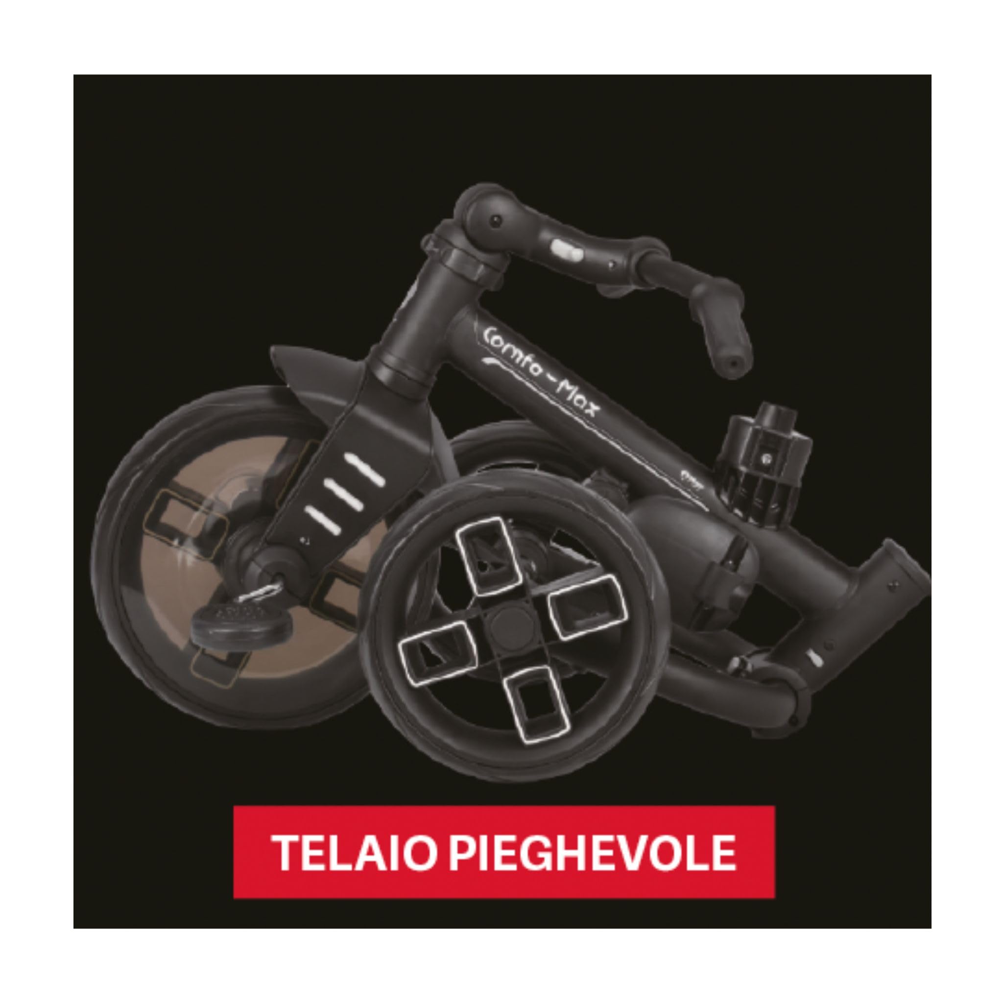 Triciclo evolutivo QPLAY Comfo Max 7 in 1 multi accessoriato, fronte strada e fronte mamma, reclinabile, adatto a bambini dai 10 ai 72 mesi, pieghevole, portata fino a 25 kg (Grigio)