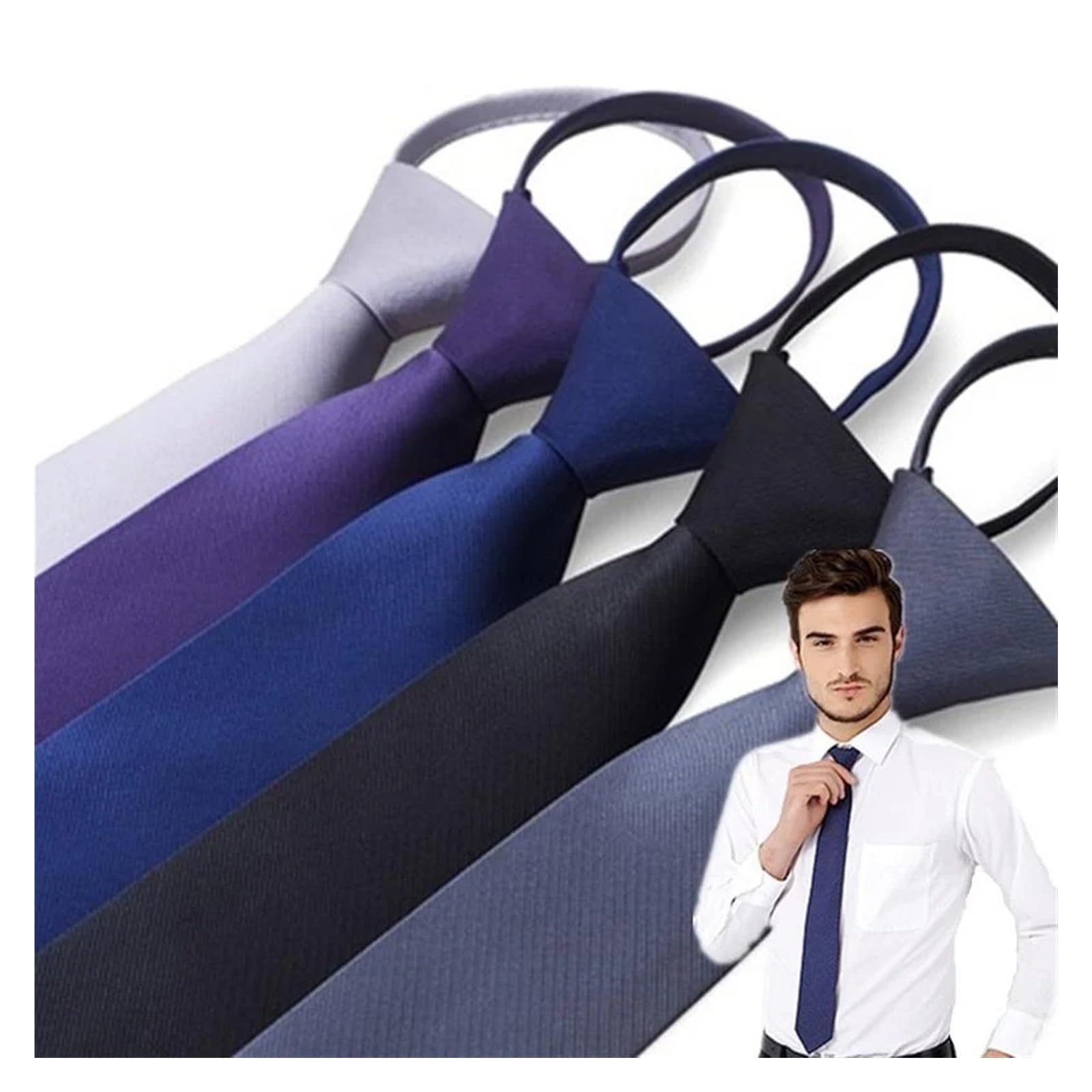 Cravatte per Uomo Cravatte da Uomo, Cravatte di Lusso, Linea Nobile, for Matrimoni, Feste Formali, Cravatte Pre-annodate con Cerniera, Cravatte Strette(Deep Blue)