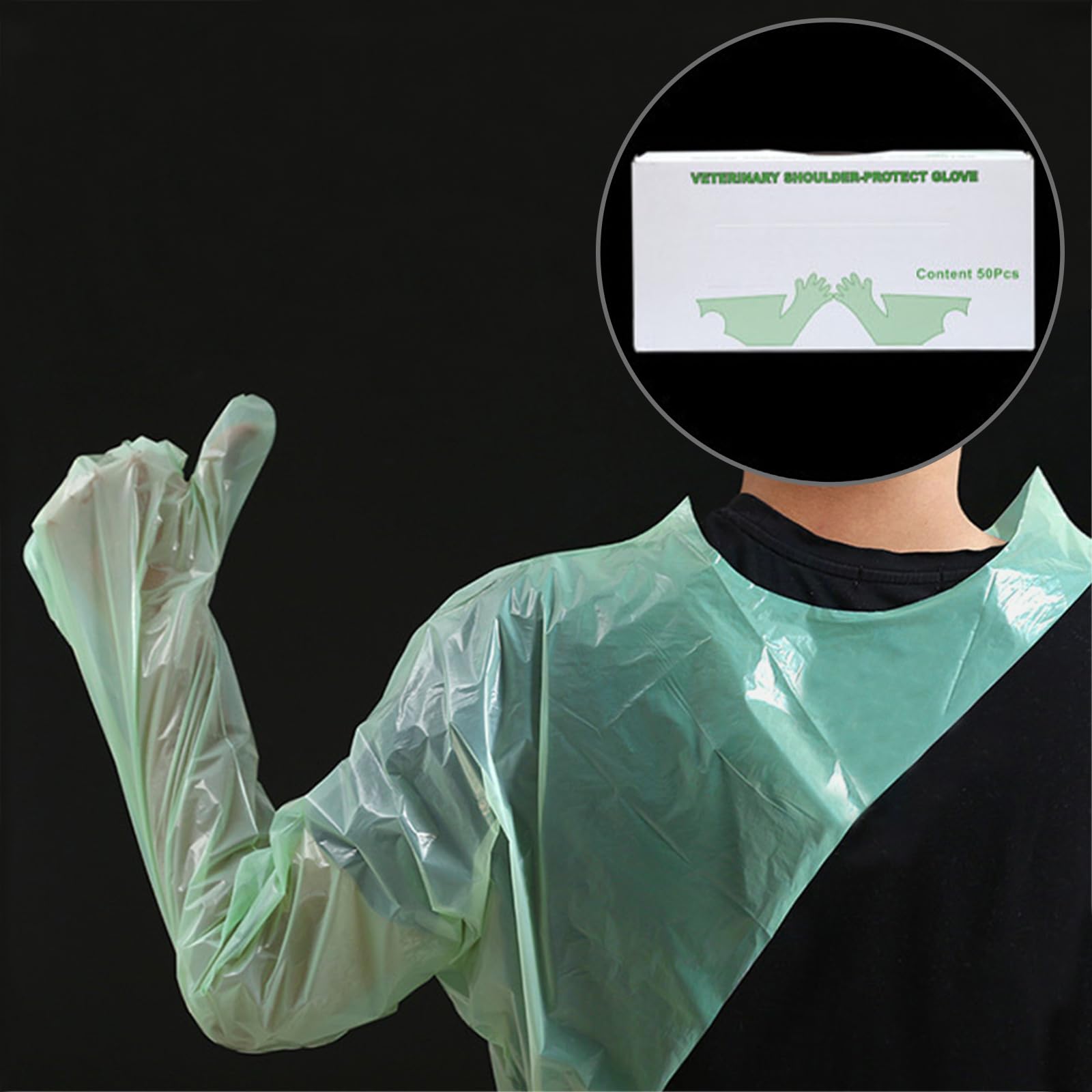 JIAHG 50Pcs Disposable Plastic Long Glove Extra Thick Single Use Long Sleeve Full Arm Shoulders Length Glove for Animal Husbandry Veterinary Checking Cleaning (Green) - Image 2