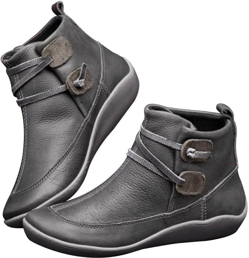 Fall Shoes For Women 2025,Ankle Boots Arch Support Womens Low Heel Fashion Lace Up Zipper Booties Casual Walking Short Bootie Slip On Vintage Leather Ladies Fall Winter Outdoor Flat Roman Shoes