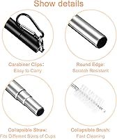 Vista 4 de uxcell 4 popotes de metal reutilizables, de 3.7 a 9.1 pulgadas, pajitas telescópicas portátiles de acero inoxidable con estuche plano y cepillo