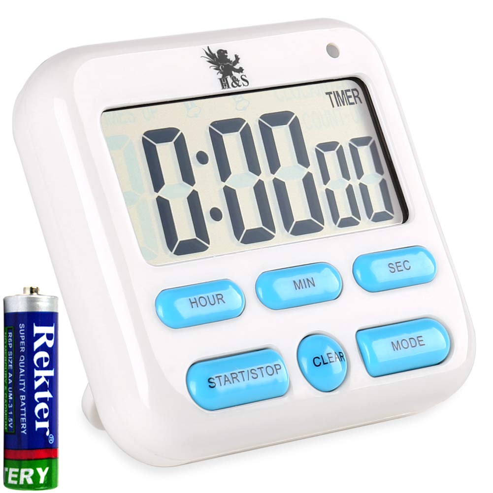 H&S Digital Kitchen Timer for Cooking - Magnetic Countdown Timer with Large LCD Display & Loud Alarm - Oven Timers with Alarm - Stop Watch Clock for Food- Includes AAA Battery