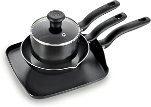 T-fal Culinaire Nonstick 8" Frypan, 10.25" Griddle, and 1QT Saucepan with lid, 4-Piece Set, Black
