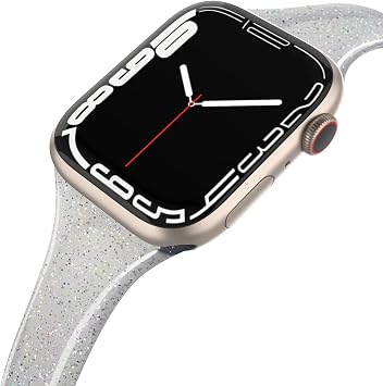 Sport Band Compatible with Apple Watch 38mm 40mm 42mm 44mm, Shiny Bling Glitter Soft Slim Thin Narrow Small Replacement Silicone Strap Compatible for iWatch Series 5/4/3/2/1, Sport Edition Women