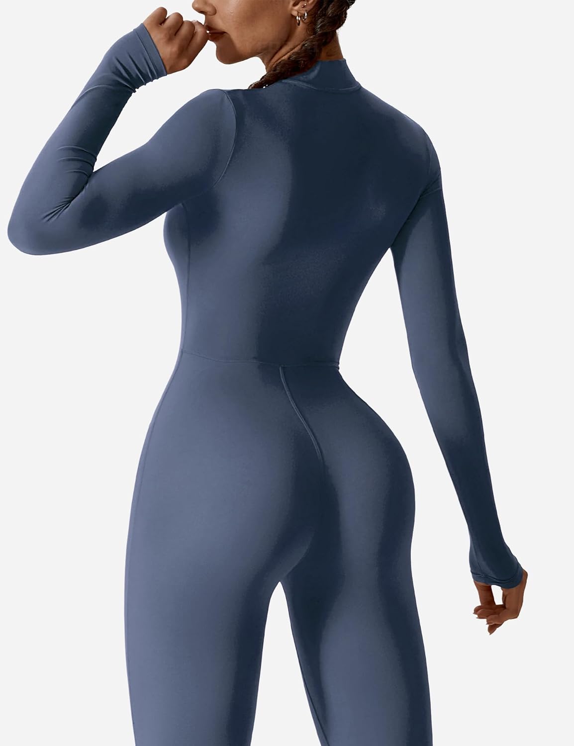 YEOREO Women Long Sleeve Workout Jumpsuit Zip Up Romper Bottom Pants Bodysuit Bodycon Sexy One Piece - Image 5