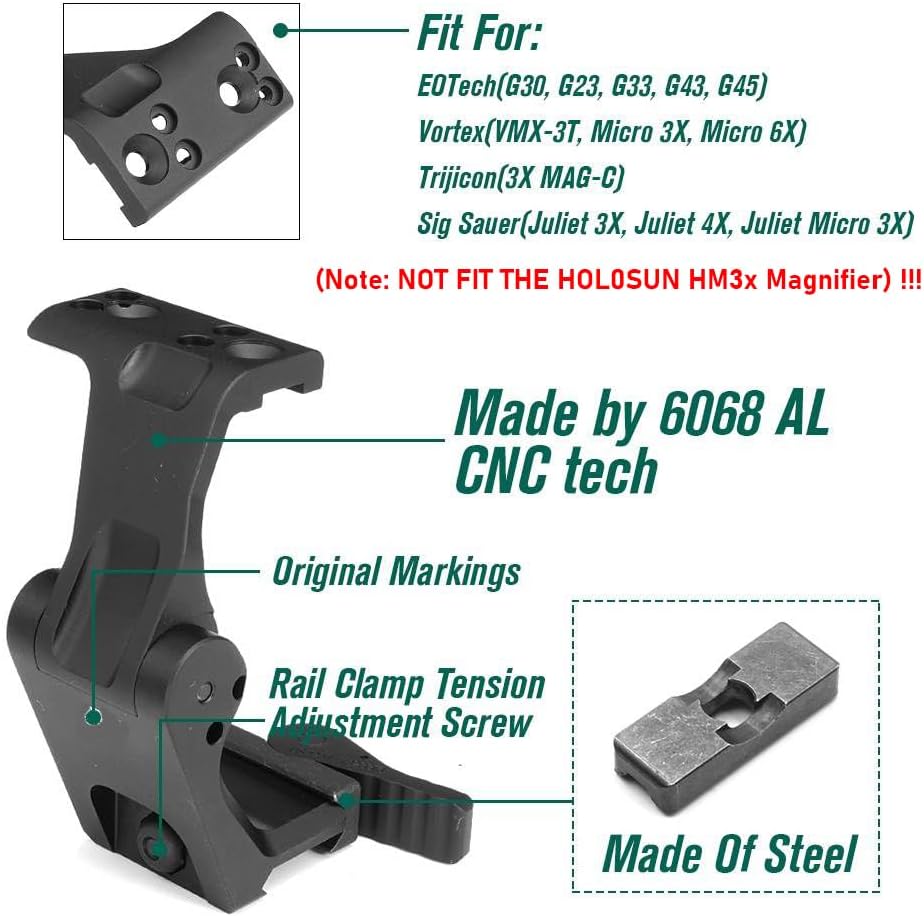 FTC Magnifier Mount with Fast QD Lever 2.26"/2.91" Optical Centerline Height,Quick Release&Flip-to-Center Mechanism,Compatible G30,G23,G33,G43,G45,3X,6X Etc