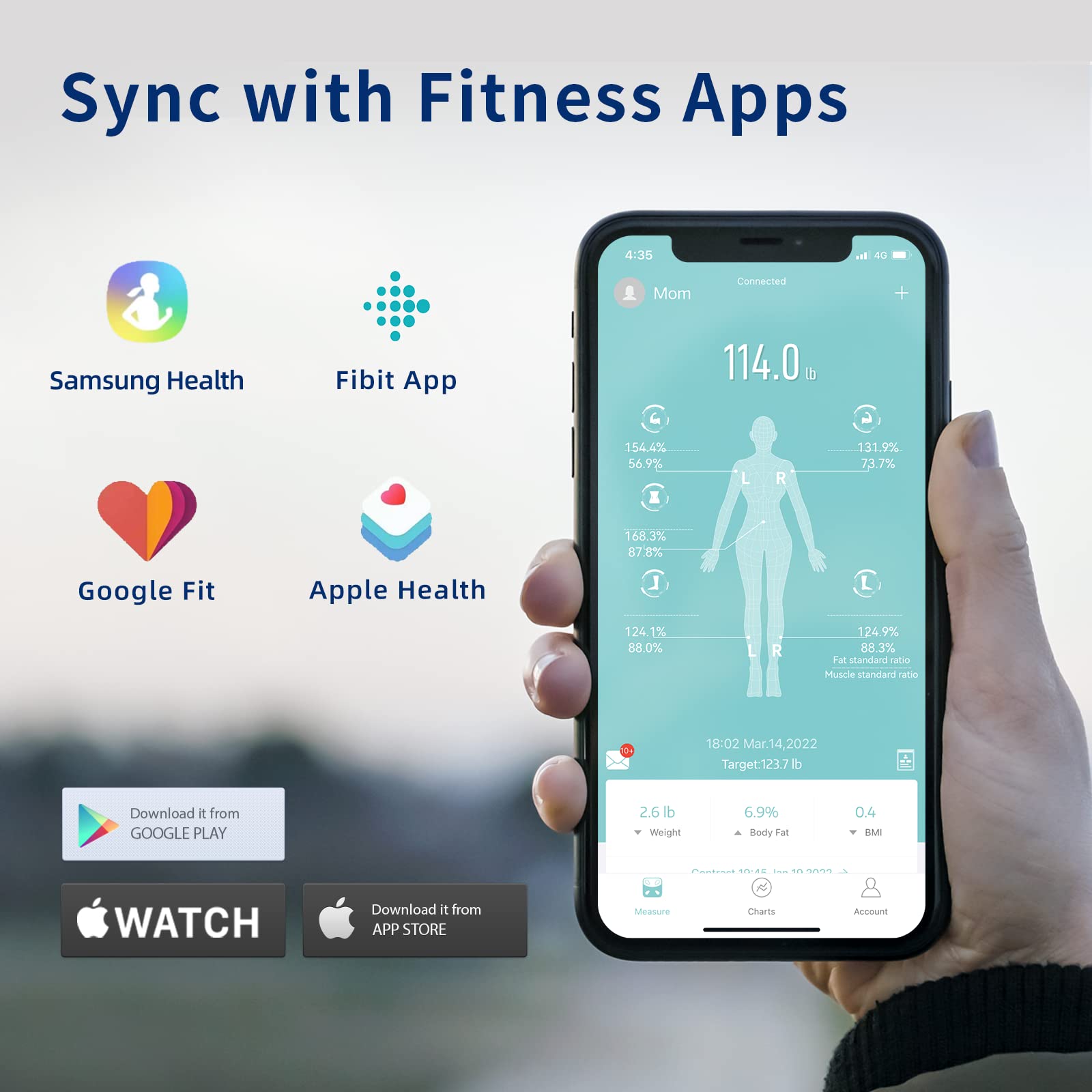 Bilancia Pesapersone Digitale, Professionale Bilancia Impedenziometrica con APP, Bilancia di Precisione, Misura Peso Corporeo, Massa Grassa, BMI, Massa Muscolare, Massa Ossea, Proteine