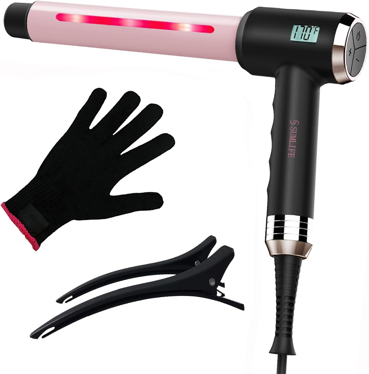 Unique Design Curling Wand, Sumlife Curling Iron Fast Heat up 170-410F° Hair Curler Waver for All Hair Types Infrared Ceramic Bar Travel Iron 1 Inch included Glove and Hair Clips