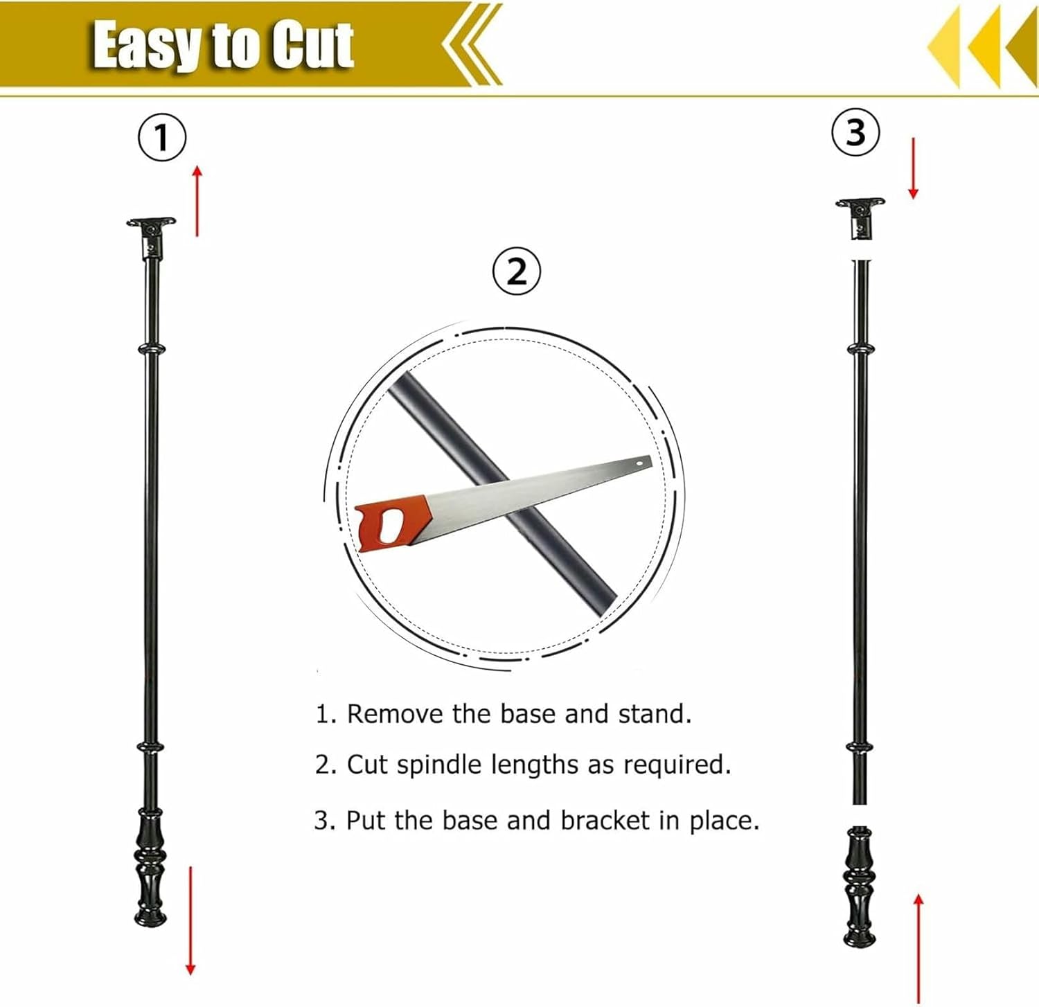 Black Iron Baluster Spindles Kit for Step Transition Handrails, Face Mount Stairs/Platform Safety Fencing Post, for Lofts/Villas/Porch