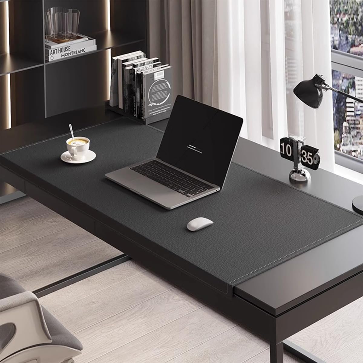Edge-Locked Non-Slip Desk Pad with Edge Protector, Leather Office Table Protector Mouse Mat for Laptop Keyboard, Waterproof Smooth Writing Mats (Black,70x40cm)