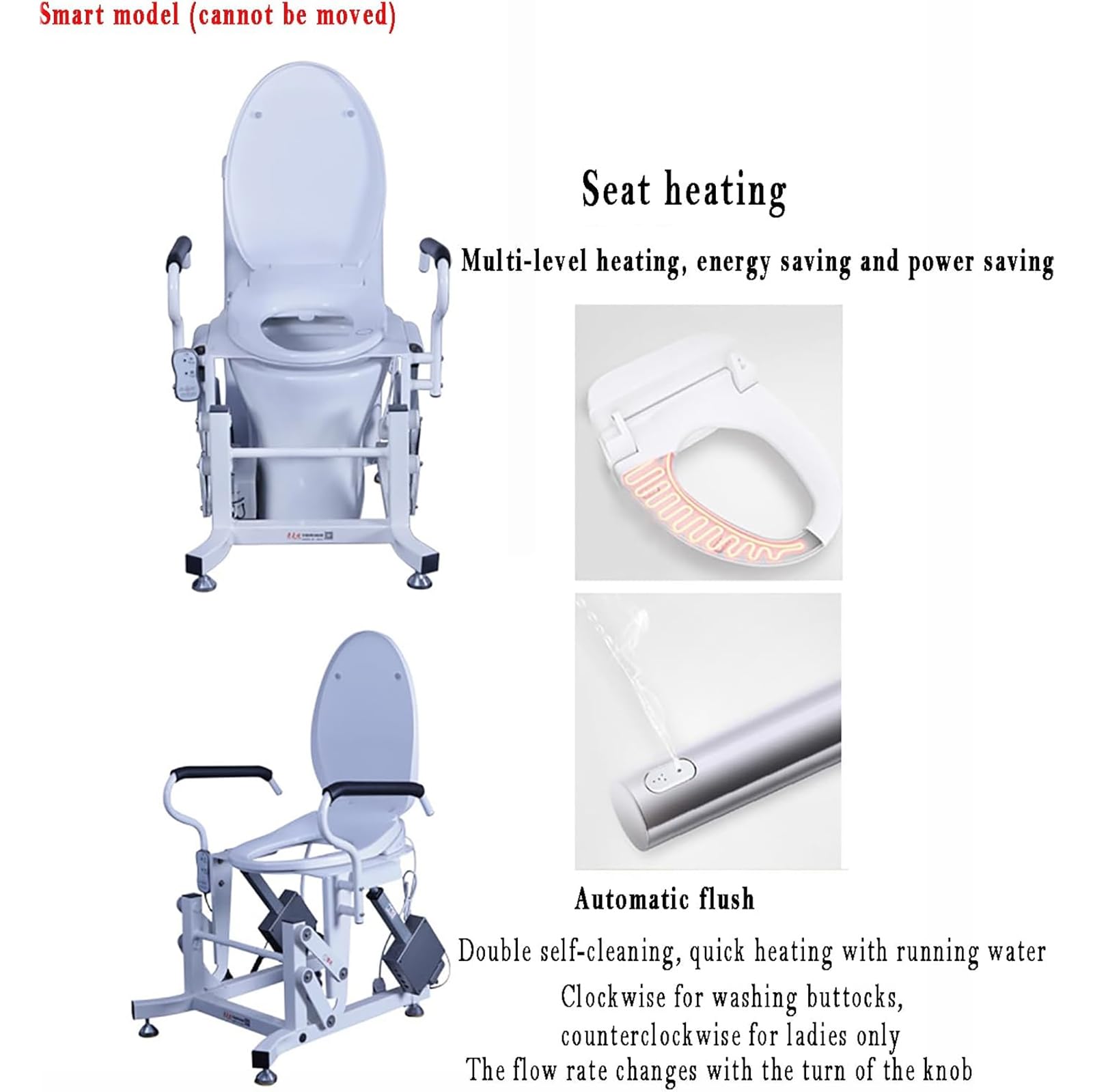 Rialzo elettrico per sedile WC con seduta divisa a 180° e doppi braccioli, funzione riscaldata, supporta fino a 150 kg, ideale per disabili