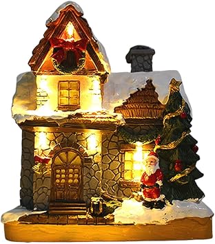 Christmas Village House with Colorful Lights, Lighting Up Christmas Resin House Battery Operated Christmas Scene Village Houses Christmas Decorations