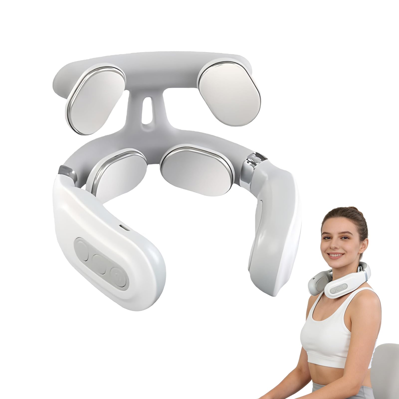 Massaggiatore Cervicale Elettrico Portatile, Massaggiatore Collo e Spalle a Impulsi, 6 Modalità di Massaggio e 16 Livelli di forza Regolabili, Rilassatore Muscolare per Casa Ufficio Viaggio (1 pcs)