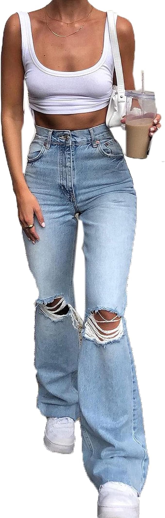 LaiYuTing Jeans da Donna Pantaloni A Gamba Larga Pantaloni Casual Strappati  Pantaloni A Zampa di Jeans Donna : Amazon.it: Abbigliamento