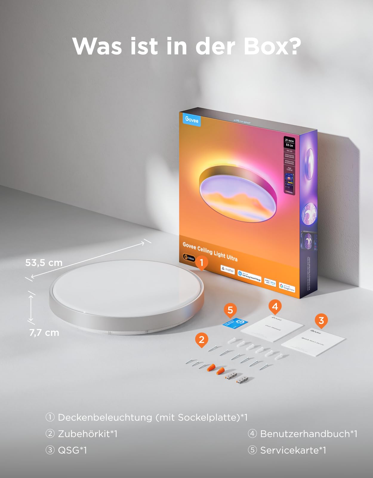 Govee Deckenlampe Ultra, 5000lm AI Deckenleuchte für Wohnzimmer, 53,5 cm | 2700K-6500K Dimmbare Decken-Canvas, 616 Matrix-Lampenperlen, RGBWWIC DIY Funktion, DaySync, Smart-Integration, 100 Szenen
