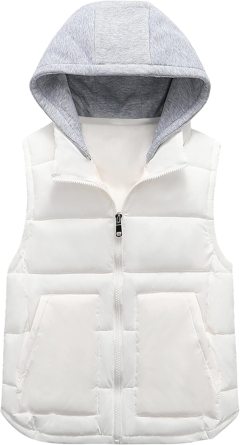Gihuo Kid's Quilted Puffer Vest Winter Warm Sleeveless Outerwear with Removable Hood