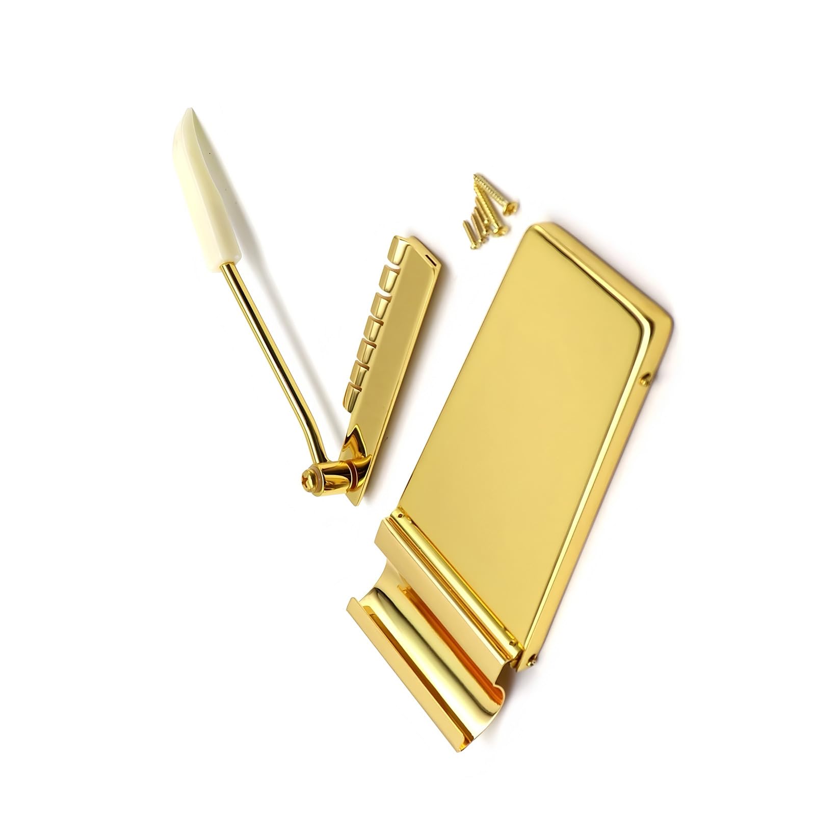 Puente Vibrato para Guitarra, Cordal de Trémolo de Latón Macizo, Puente de Guitarra Eléctrica con Mecanismo de Bloqueo Brazo de Trémolo para Guitarras ES SG Firebird Flying V (GOLD)