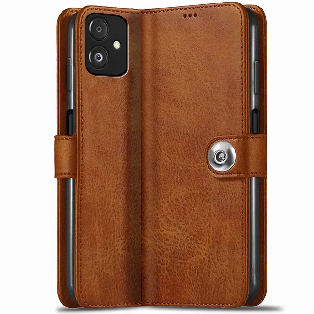 TheGiftKart Genuine Leather Finish Flip Back Cover Case for Samsung Galaxy F14 5G | Inbuilt Pockets & Stand | Wallet Style | Designer Button Magnet Flip Cover Back Case for Samsung F14 5G (Brown) (B0C4V8QBQQ) Amazon Price History, Amazon Price Tracker