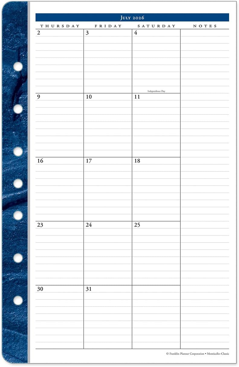 FranklinCovey - Monticello Ring-Bound Planner Refill - Two Page Per Month Calendar Tabs (Classic, Jul 2026 - Jun 2027)