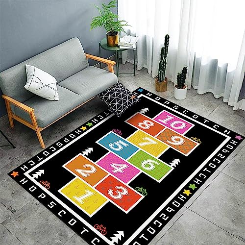 Sejiarep Colorful Hopscotch Rug for Kids Room?Playroom Kindergarten Nursery Decorative Mat?Fun and Playful Play Area Rug (Black, 3x5 ft)