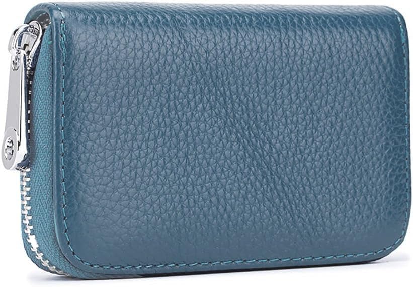 Image of VOGARD RFID Blocking Leather Card Holder Wallet for Men & Women | 12 Card Slots, 2 Cash Pockets | Zip Around Compact Wallet | Genuine Leather Credit Card Wallet (Blue)