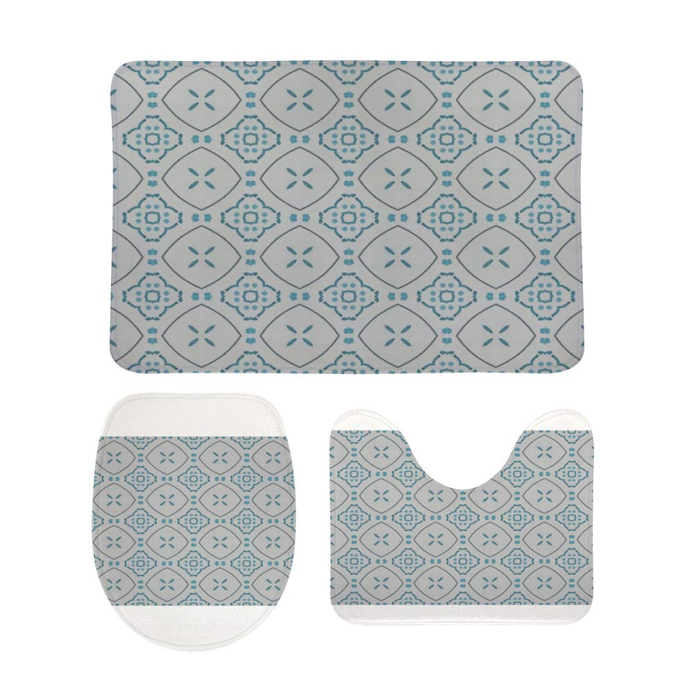 Tapis de salle de bain lot de 3 avec contour WC et housse géométrique lavable