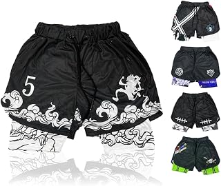 Anime Shorts - Breathable Mesh Stretch Compression Gym Short with Pockets and Towel Holder (L-BlackLuffy)