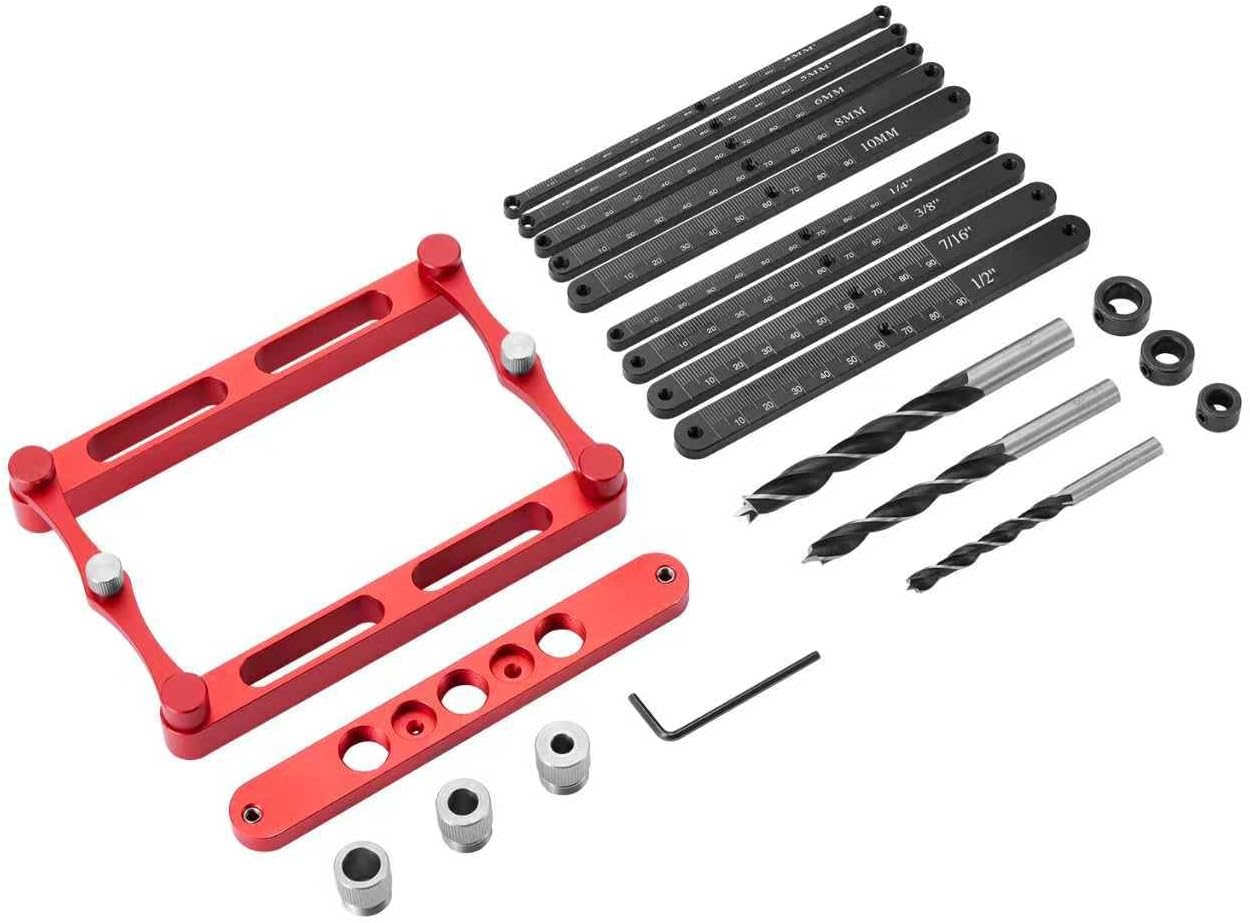 Center Finder Gauge with Interchangeable Rods，Self Centering Doweling Jig Woodworking Joinery Hole Drill Guide， Positioner Locator Tool ，Woodworking Marking