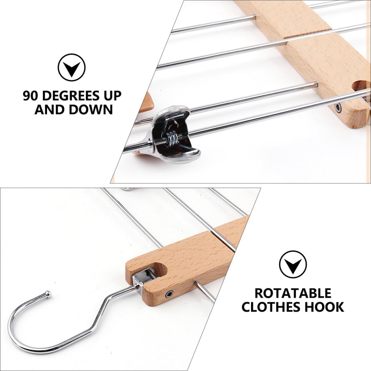 Grucce Pinza per Pantaloni e Gonne in Legno, Oro, 1 Pezzo | Struttura Multistrato Pieghevole e Telescopica, Bagno e Camera da Letto, Finitura senza Sbavature