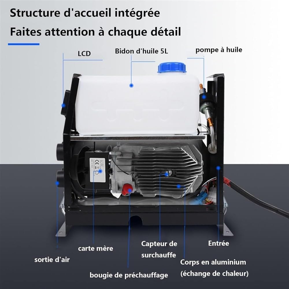 Iesel Air Heater Parking Heater Kit, 12V/24V 5KW， 4 Holes All in One Truck Heater, LCD Monitor Remote Parking Heater Vehicle Heater for RV Trucks, Boats, Buses, Car