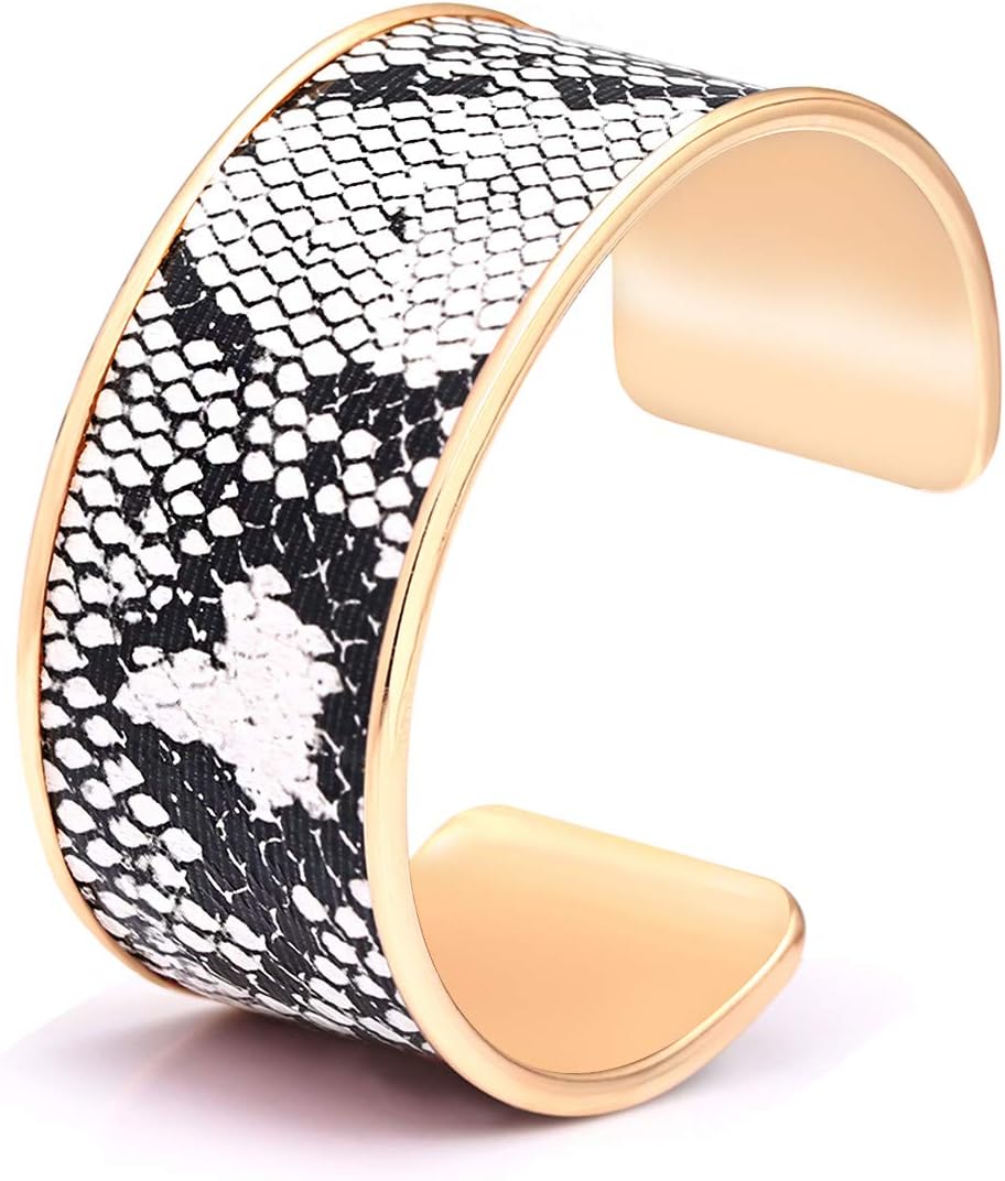 Wide Cuff Bracelets for Women Leopard Bangle Bracelets Snakeskin Leather Wrap Cuff Bracelets for Women