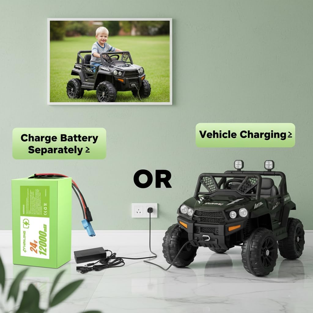 24V 12Ah Ride-On Cars with 2A Adapter Compatible with Power Wheels, Peg Perego, Kid Trax 24V Toys | Lightweight 2X Longer Runtime | Over-Charge/Discharge Protection