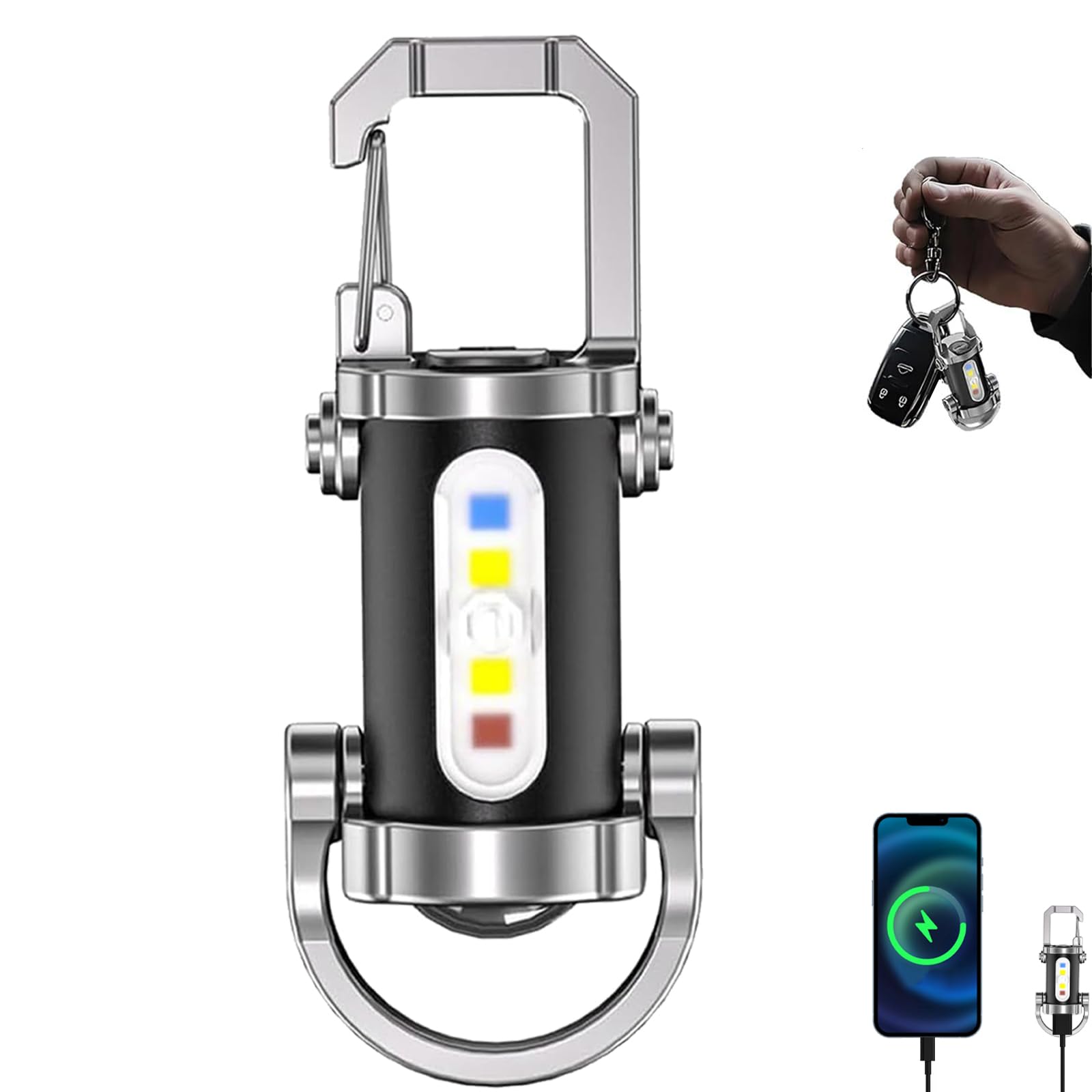 vbbert keychain flashlight, portable rechargeable bright keychain flashlight, phone charger, 7 lighting modes, 1200 lumens edc mini keychains flashlight, waterproof design for camping hiking (1pc)