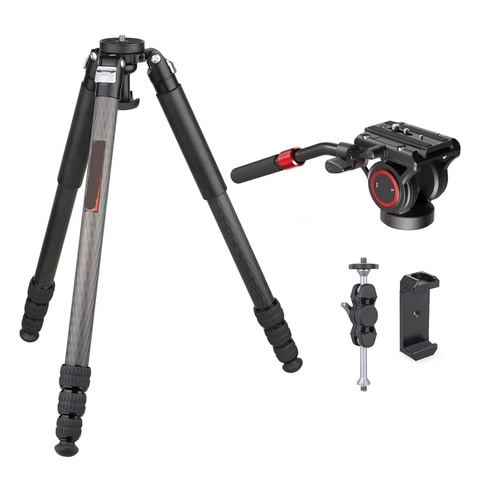 Treppiede professionale in fibra di carbonio resistente con adattatore per ciotola da 75 mm, tubo massimo 32,5 mm ET7C (supporto testa fluida)