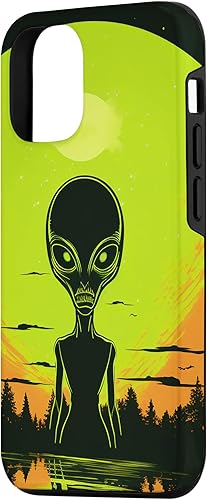 Vista 2 de iPhone 14 Pro Cute Green Alien Head UFO Space Face Alien Case