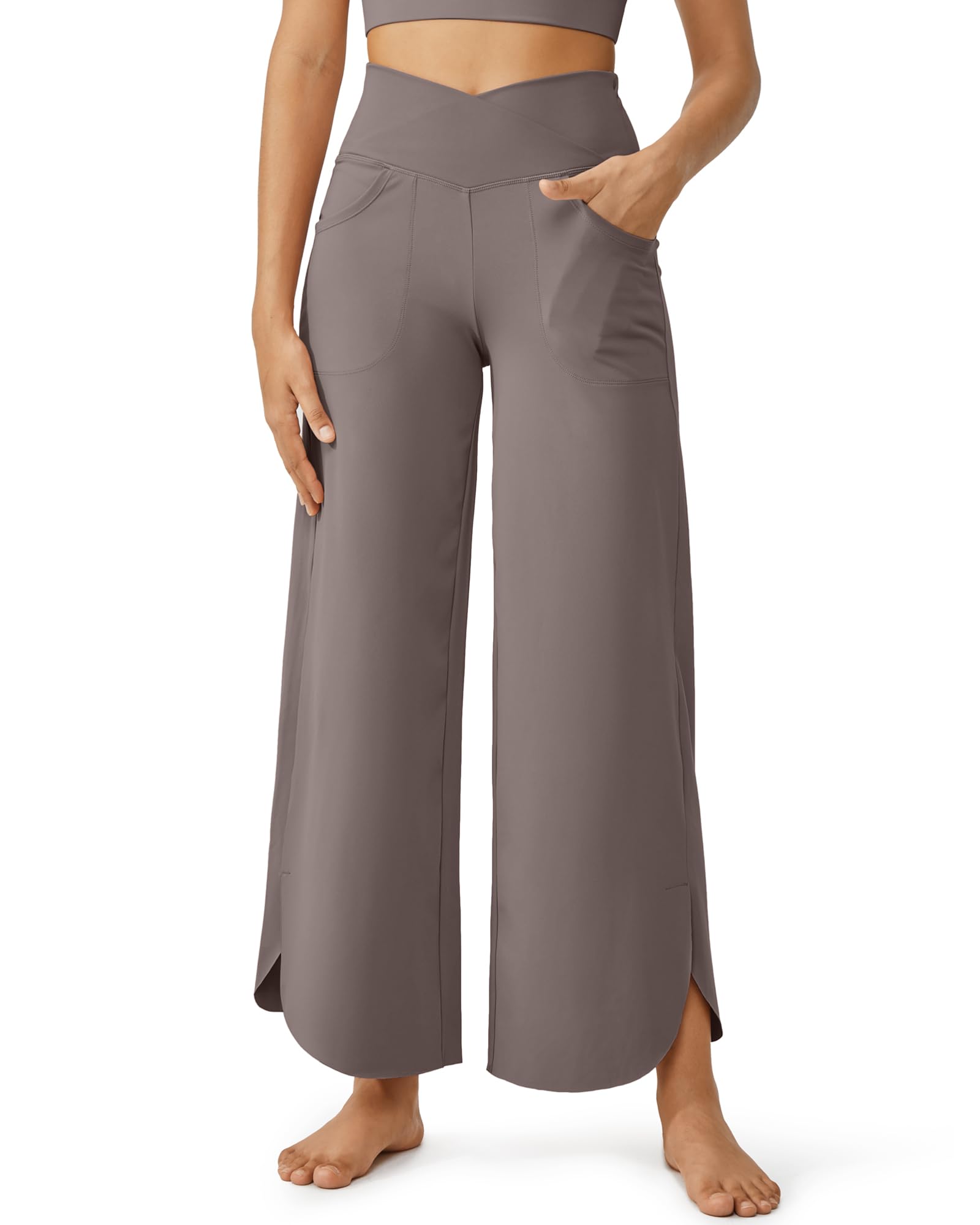 G4Free 25''/27''/29'' Wide Leg Pants for Women Loose Yoga Cross High Waist Dance Palazzo Casual Pants with Pockets