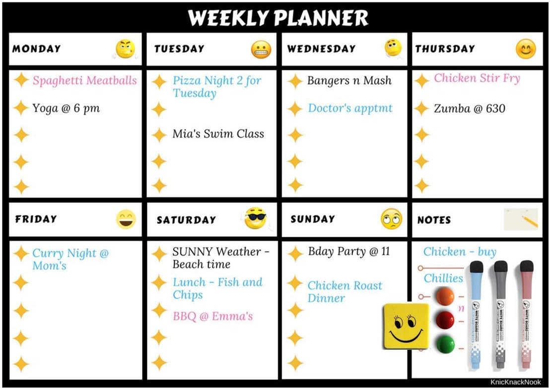 KnicKnackNook Meal Planner, Study Planner, Chores And Action Planner, Fridge Magnetic Whiteboard Large Calendar Weekly Planner