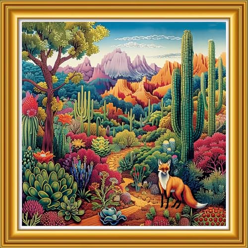 Image of Dooxvey Counted Cross Stitch Kits for Adults 11CT Printed Cross-Stitch Patterns Cross Stitching Embroidery Kit Stamped or Counted Needlepoint Kits- Forest Fox 18x18 inch