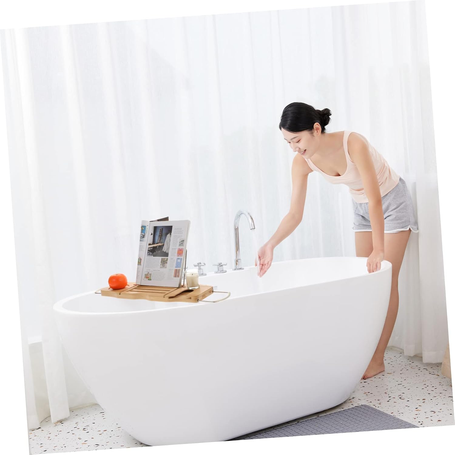 Expandable Bamboo Bathtub Shelf Bath Tray for Tubs Storage Organization