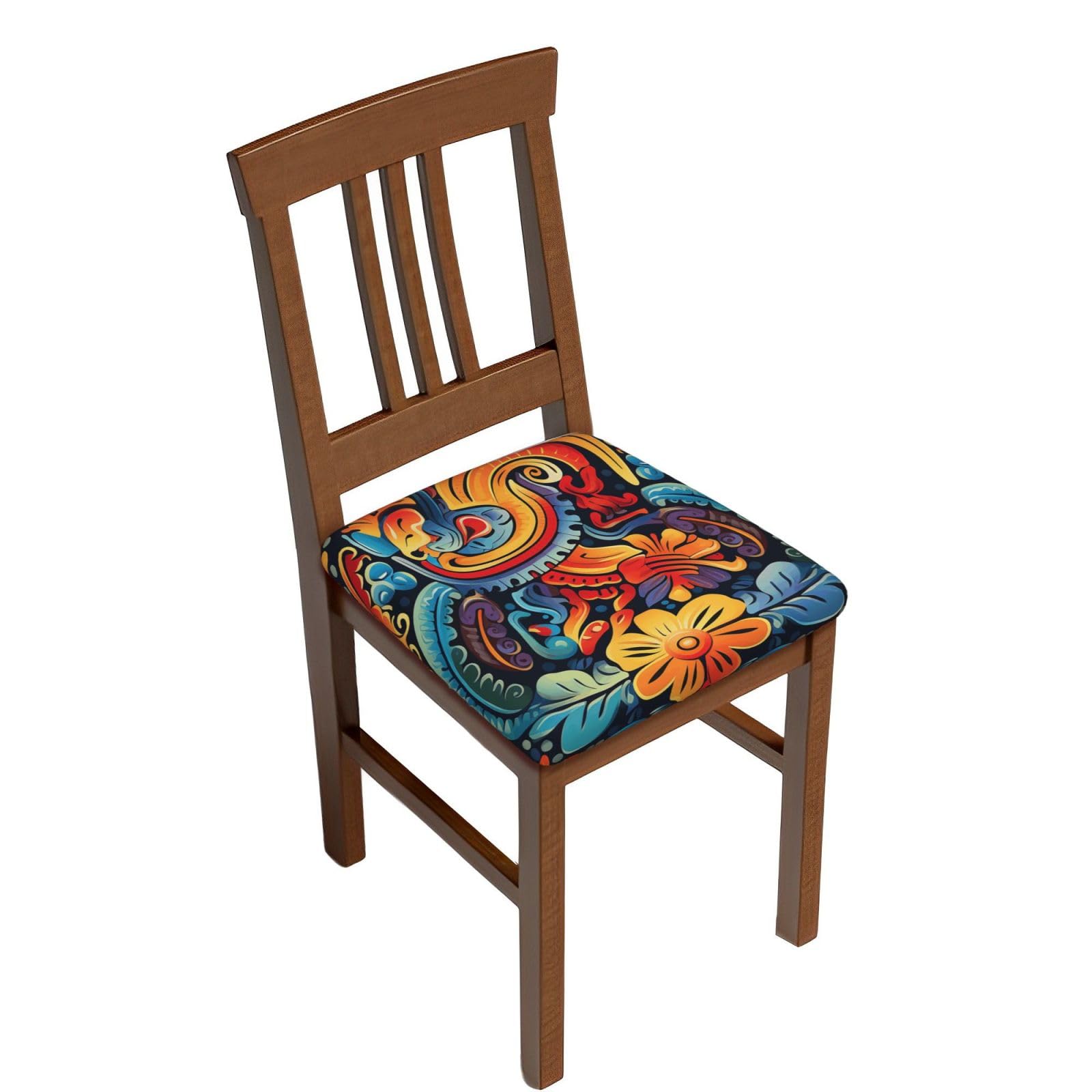 FodPand Mexican Square Stool Covers Four Pieces, Stretch Removable Square Bar Stool Seat Covers Washable Dustproof Stool Cushion Slipcover Soft Milk Silk Bar Chair Covers with Band